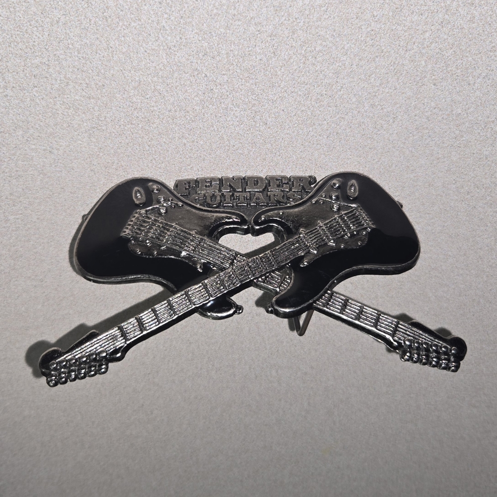 Fender Crossed Electric Guitars Belt Buckle | Rock Music Guitar | Black Metal